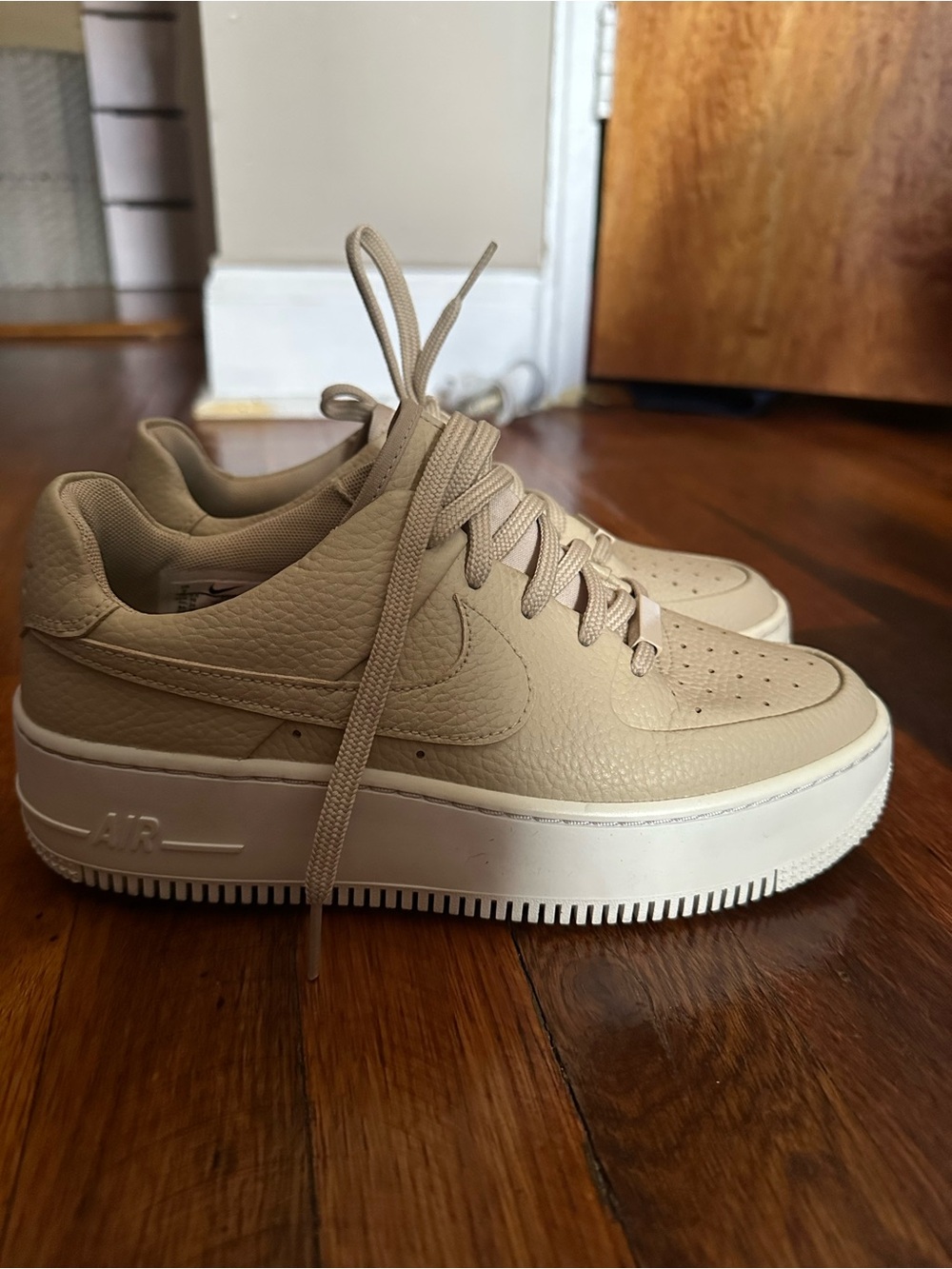 Nike Women’s Tan Leather Sage Low Platform Air Force 1 Sneakers